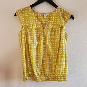 Banana Republic Chartreuse White Pattern Sleeveless 100% Cotton Womens XS